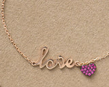 Love and Pink Heart Gold Bracelet Solid 14k Rose Gold Pink Ruby Daily Bracelet