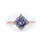 Diamond Halo 6mm Round Tanzanite Engagement ring Solid Rose gold yellow gold ring