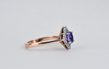 Diamond Halo 6mm Round Tanzanite Engagement ring Solid Rose gold yellow gold ring