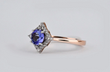 Diamond Halo 6mm Round Tanzanite Engagement ring Solid Rose gold yellow gold ring