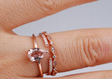 Modern & Stylish double shank peach-pink Natural Morganite Engagement ring Pear Shape Rose gold Diamond ring