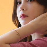 Love Charm Square Links Daily Bracelet 14K Solid Rose Gold Vintage chain Bracelet