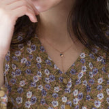 Bohemian Duo Star Charm Necklace, 14k rose gold blue diamond  Daily Necklace