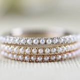 1.3 mm Cutie Fresh Seed Pearls Solid 10K, 14k Gold Daily Stocking Ring , Vintage Wedding Band