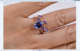 Vintage hand made Tanzanite Engagement ring 1.2 ct oval natural tanzanite , white diamond , solid rose gold yellow gold white gold ring