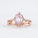 Beautiful Baby Pink Sapphire Vintage Engagement ring 1.2 ct oval sapphire ,white diamond , solid 14k rose gold ring