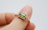 Art Deco style Peridot white diamond engagement ring rose gold yellow gold ring
