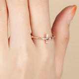 Cross Rosary Ring, White Chrystal 14k Solid Rose gold Daily Rosary Ring