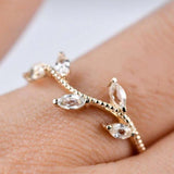 White Sapphire laurel leaves wedding band rose gold yellow gold ivy leaf ring