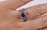 Vintage hand made Tanzanite Engagement ring 1.2 ct oval natural tanzanite , white diamond , solid rose gold yellow gold white gold ring
