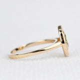 Art deco floral, solid 14k yellow gold engagement ring vintage olive green sapphire & multi diamond ring