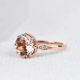 art deco design, 8 mm round morganite Engagement ring, 14k rose gold white diamond pink sapphire vintage ring