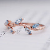 Aquamarine laurel leaves wedding band rose gold yellow gold ivy leaf ring