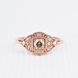Antique Style Cognac Diamond Engagement Ring solid 14k rose gold white diamond halo ring