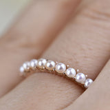 2.5mm Round AAA Fresh Pearl 14k Solid Gold Vintage Wedding Band