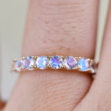 3mm Rainbow Moon Stone ring 14k gold Vintage wedding band