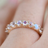 3mm Rainbow Moon Stone ring 14k gold Vintage wedding band