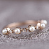 Art Deco Honeycomb Design Creamy White Fresh pearl and Diamond 14k Solid Gold Ring