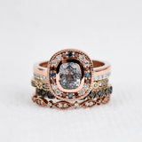 Vintage Light Gray Sapphire Engagement Ring Multi Diamond Halo Mil Grain 14k Rose gold Ring