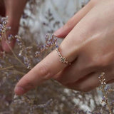 Green Cross Rosary Ring, Solid 14k Rose Gold Rope Ring