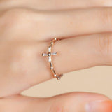Cross Rosary Ring, White Chrystal 14k Solid Rose gold Daily Rosary Ring