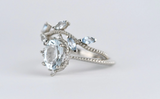 Vintage Aquamarine Engagement ring 1.3 ct oval Aquamarine, white diamond , rose gold yellow gold engagement ring