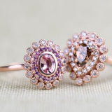 Special Baby Pink Sapphire Double Halo White Diamond Solid 14k Rose Gold Engagement Ring