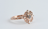 Floral & Vintage Engagement ring Cognac Diamond 14k solid rose gold and white Diamond