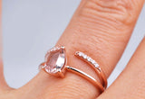 Modern & Stylish double shank peach-pink Natural Morganite Engagement ring Pear Shape Rose gold Diamond ring