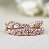 Rose bud band ring blossom solid rose gold yellow gold wedding band ring