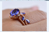 Vintage hand made Tanzanite Engagement ring 1.2 ct oval natural tanzanite , white diamond , solid rose gold yellow gold white gold ring