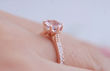 Classical Beauty 7mm Round pink Morganite Engagement ring rose gold white diamond shank ring