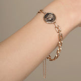 Queen Elizabeth Antique Coin with Art Deco link Bracelet, 14k Solid Rose Gold Daily Bracelet