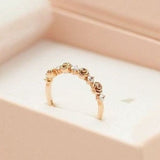 Vintage Rose Bud wedding band white sapphire, solid rose, yellow, and white gold ring