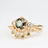 Art Deco Green Sapphire Hexagon Engagement Ring 14k Solid Yellow Gold Diamond  Ring