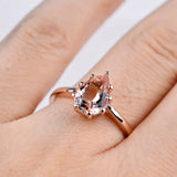 Solitary Pear Shape, AAAA Peach Salmon Morganite 14k Rose gold Engagement Ring