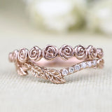 Rose bud band ring blossom solid rose gold yellow gold wedding band ring