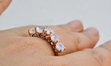 Rainbow Moon Stone ring rose gold yellow gold Natural green diamond wedding band