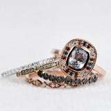 Vintage Light Gray Sapphire Engagement Ring Multi Diamond Halo Mil Grain 14k Rose gold Ring