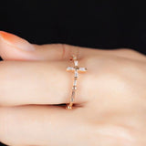 Cross Rosary Ring, White Chrystal 14k Solid Rose gold Daily Rosary Ring