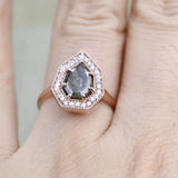 Kite Brown Diamond Vintage Ring 14K Solid Rose Gold White Diamond Halo Engagement Ring