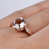 art deco design, 8 mm round morganite Engagement ring, 14k rose gold white diamond pink sapphire vintage ring
