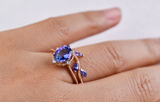 Vintage hand made Tanzanite Engagement ring 1.2 ct oval natural tanzanite , white diamond , solid rose gold yellow gold white gold ring