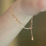 Love Charm Square Links Daily Bracelet 14K Solid Rose Gold Vintage chain Bracelet