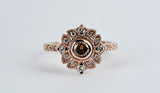Floral & Vintage Engagement ring Cognac Diamond 14k solid rose gold and white Diamond