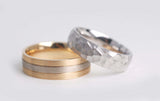 Vintage Handmade Two-Tone Solid Gold Men's Wedding Band White gold Yellow gold Brush Finished Gent's Ring