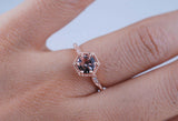 Art Deco style, Antique peach-pink Round morganite Hexagon engagement ring