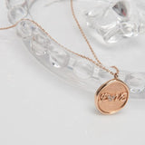 Love is only, both side love heart pendant , 14k rose gold Love coin necklace