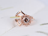Floral Engagement Ring Stunning plain shank pink morganite & white diamond rose gold engagement ring
