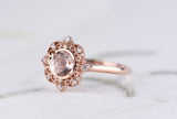 Floral Engagement Ring Stunning plain shank pink morganite & white diamond rose gold engagement ring